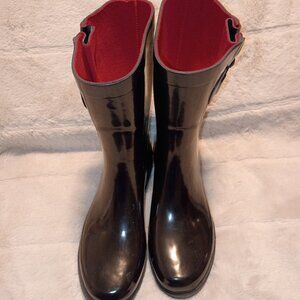 Capelli Of NY Black, Sporty Rain Boots with Adjustable Side Buckle, Women Size 8